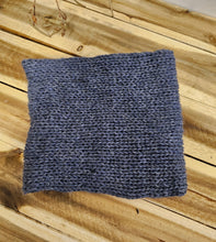 Load image into Gallery viewer, Blue knitted Neck Warmer on a wooden surface