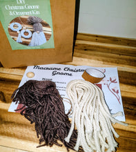 Load image into Gallery viewer, Màchaine Christmas Gnome kit with brown and white yarn on a wooden surface