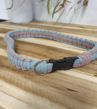 Load image into Gallery viewer, Dog collar with pink and blue pattern on a wooden surface
