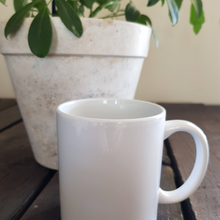 Load image into Gallery viewer, Clear white  mug on wood background
