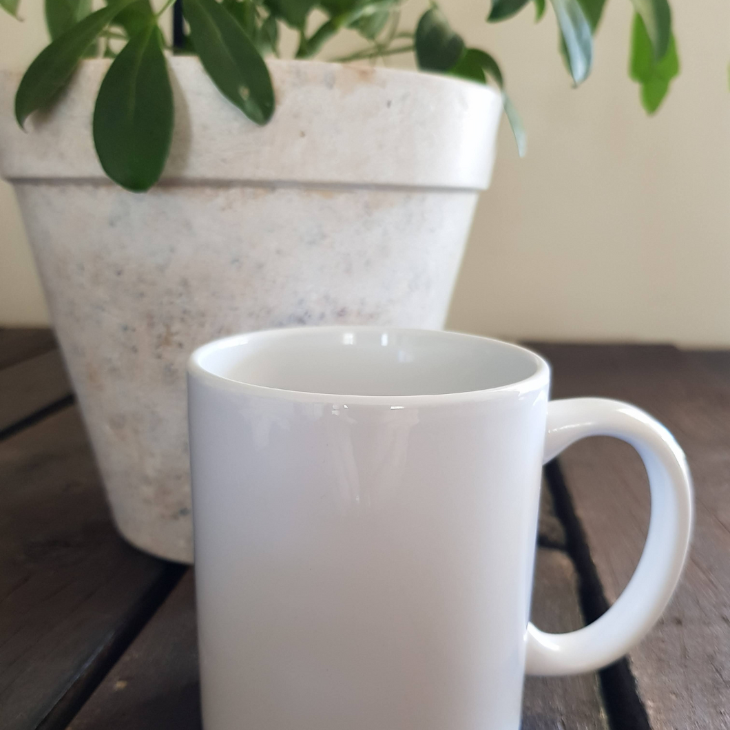 Clear white  mug on wood background